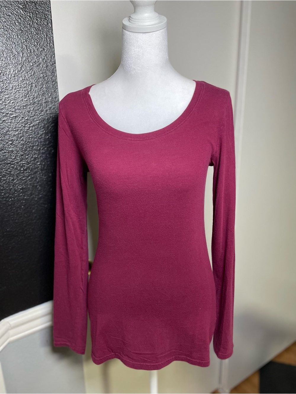 No Boundaries Long Sleeve Scoop Neck Top — Raspberry